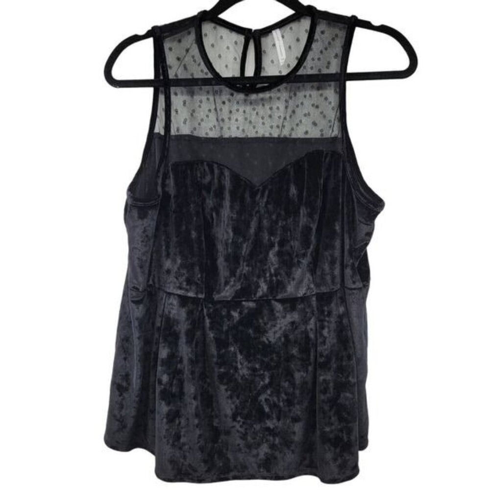 Grayson Threads‎ Illusion Swiss Dot Velvet Sleeveless Top 1X Black
